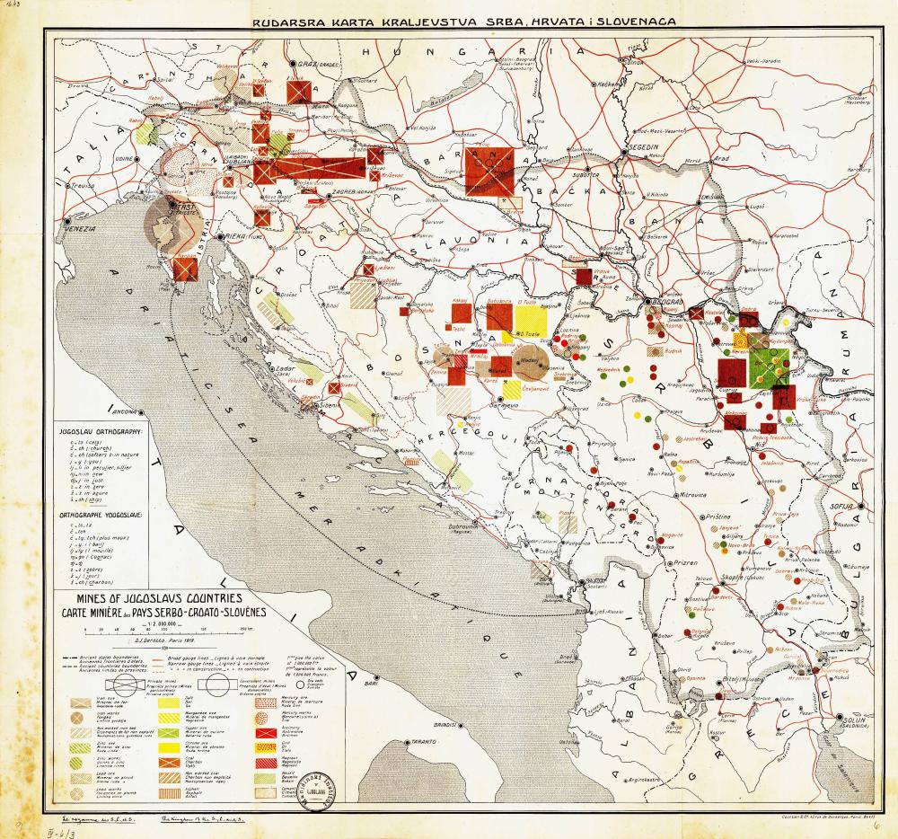Rudarska karta Kraljestva Srba, Hrvata i Slovenaca [Mines of Yugoslav Countries = Carte minère des Pays Serbo-Croato-Slovènes