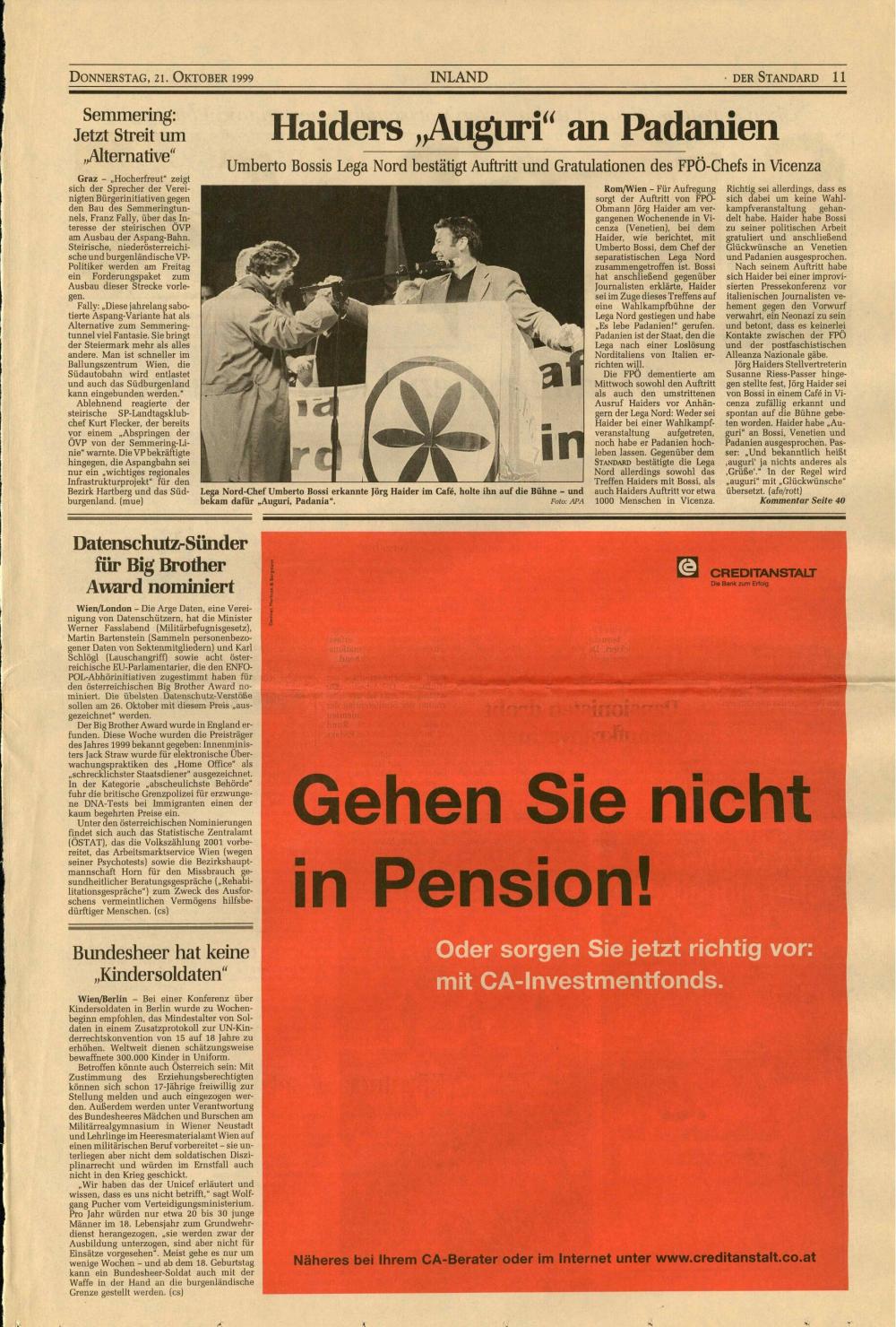 Haiders »Auguri« an  Padanien
