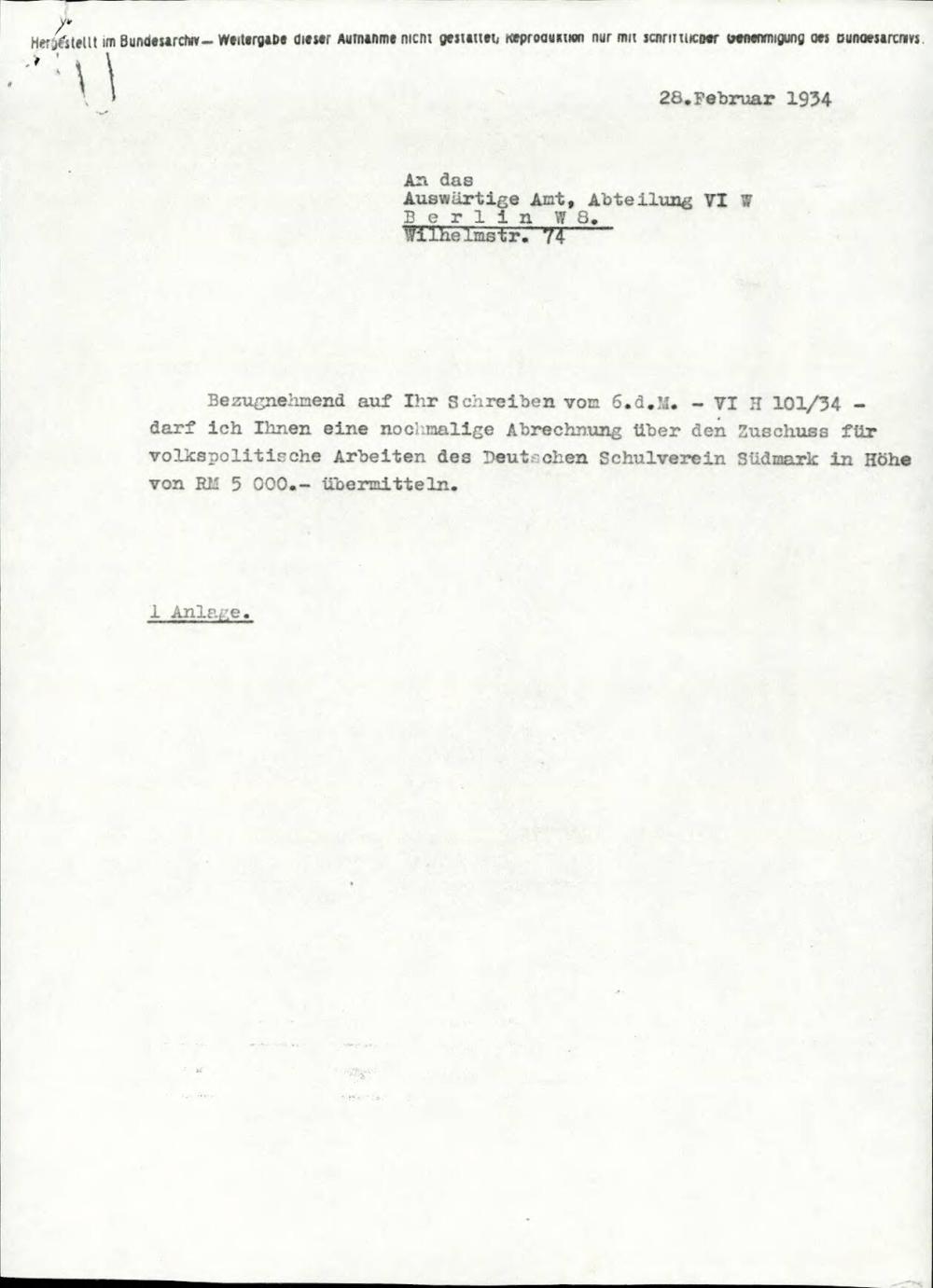 Predlog obračuna subvencije za nacionalno politično delo Deutschen Schulverein Südmark