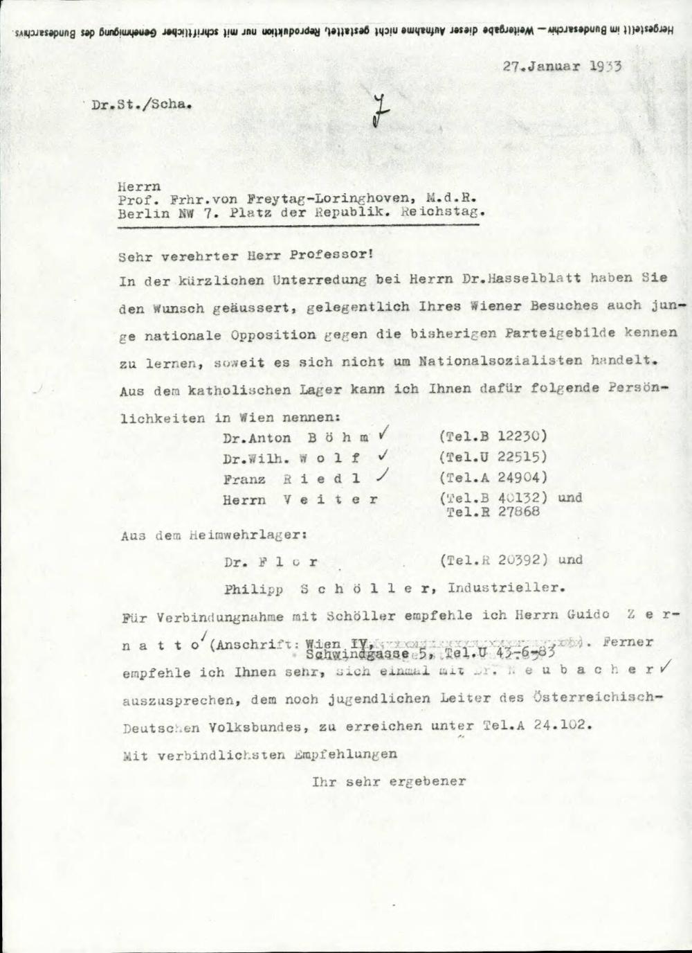 Seznam podatkov o nekaterih mlajših članih katoliškega političnega tabora na Dunaju, ki bi bili primerni za srečanje z g. Freytag-Loringhovenom