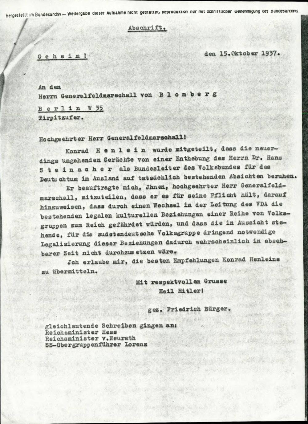 Dopis, povezan s Hansom Stainacherjem