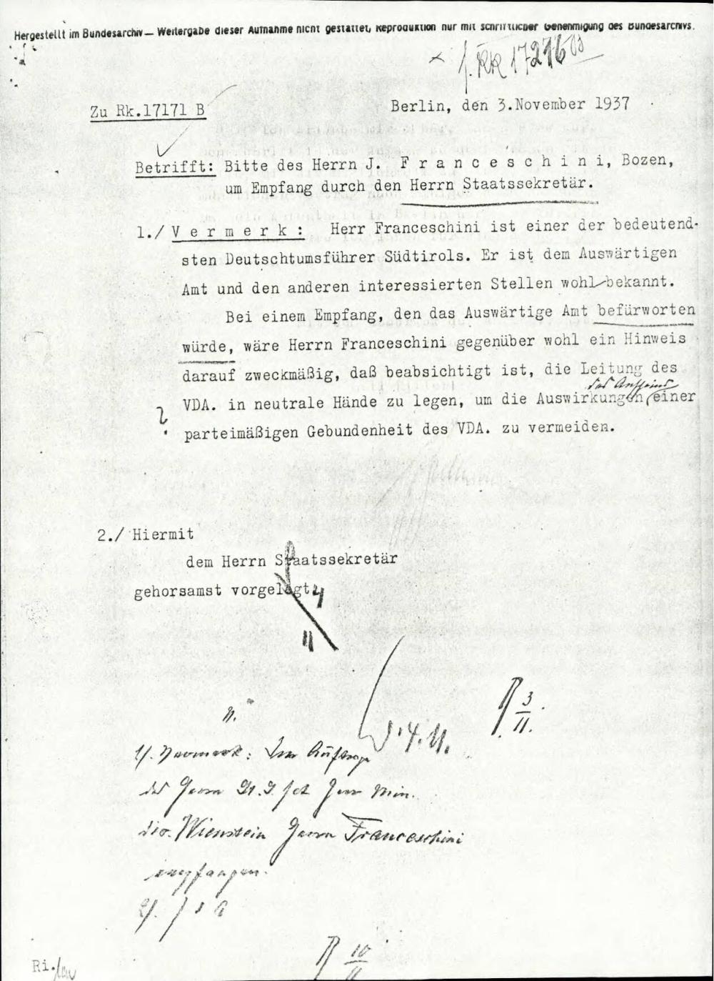 Dopis s predstavitvijo J. Franceschinija iz Bolzana na Južnem Tirolskem