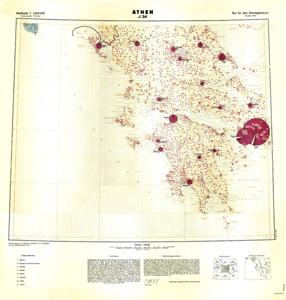 Weltkarte 1 : 1.000.000, Sondernaufgabe: Volkstum – Athen J 34