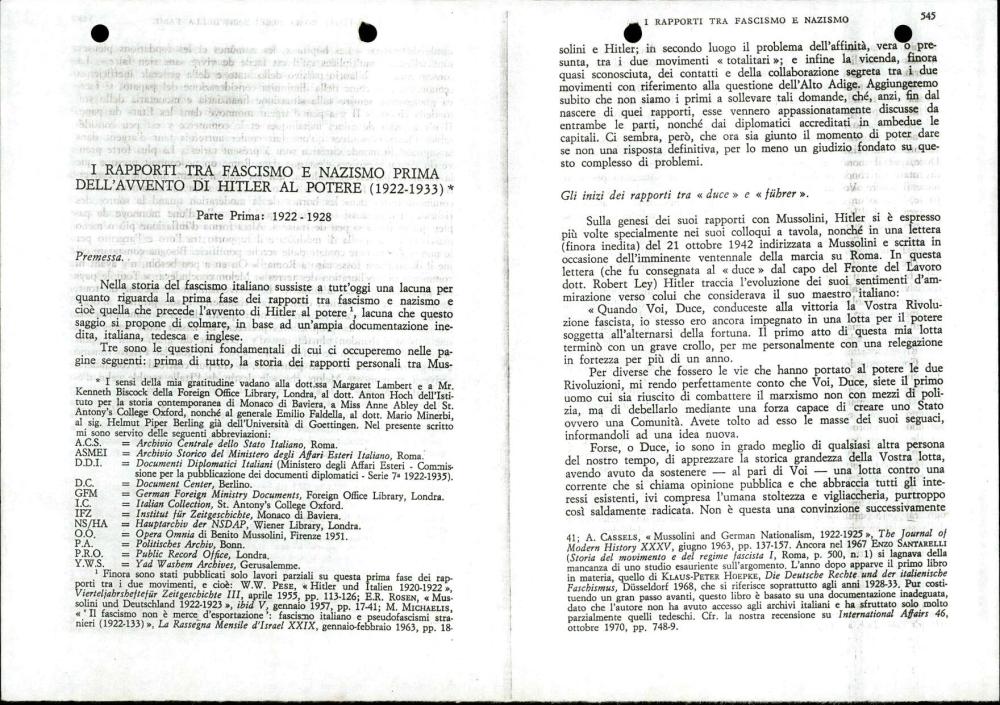 I rapporti tra fascismo e nazismo prima dell'avvento di Hitler al potere (1922-1933)