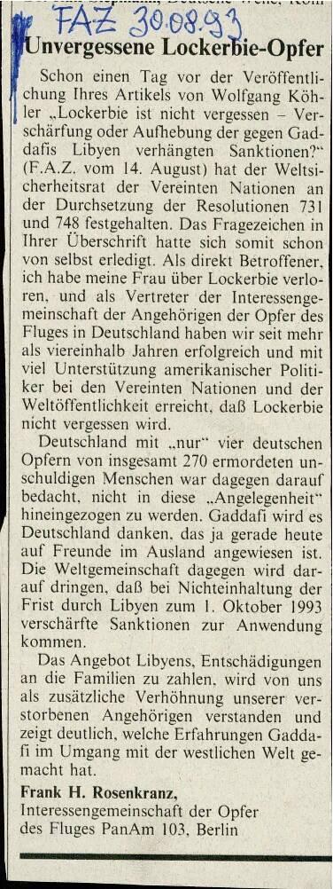 Unvergessene Lockerbie-Opfer