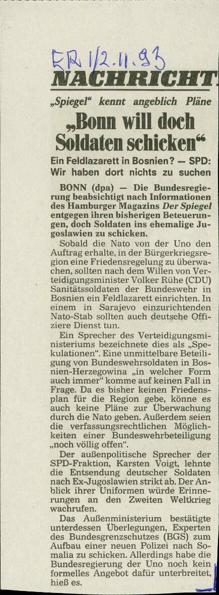 Bonn will doch Soldaten shicken
