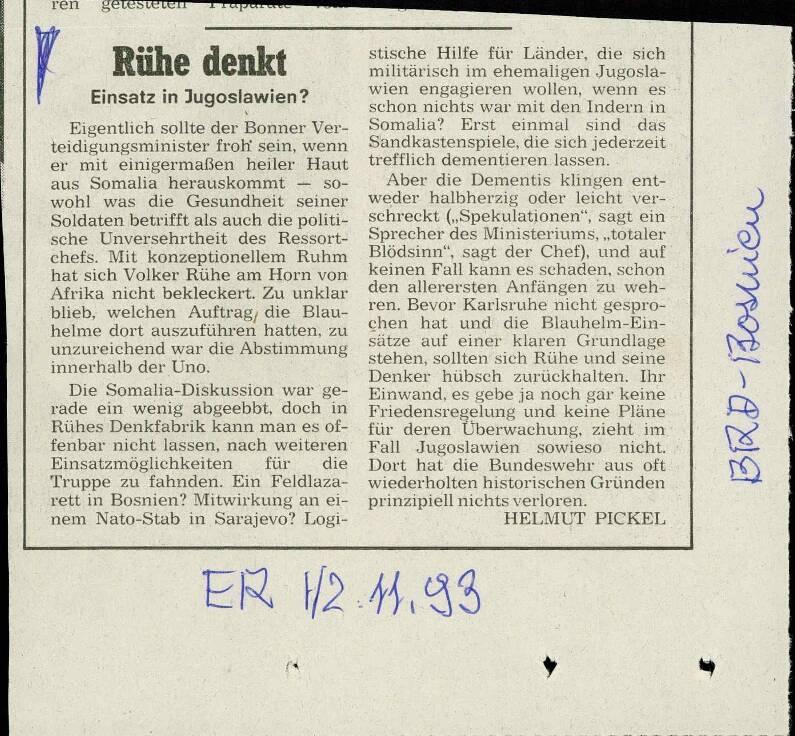 Rühe denkt: Einsatz in Jugoslawien? - nosilna