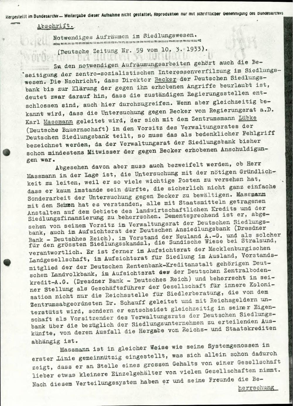 Notwendiges Aufräumen im Siedlungswessen