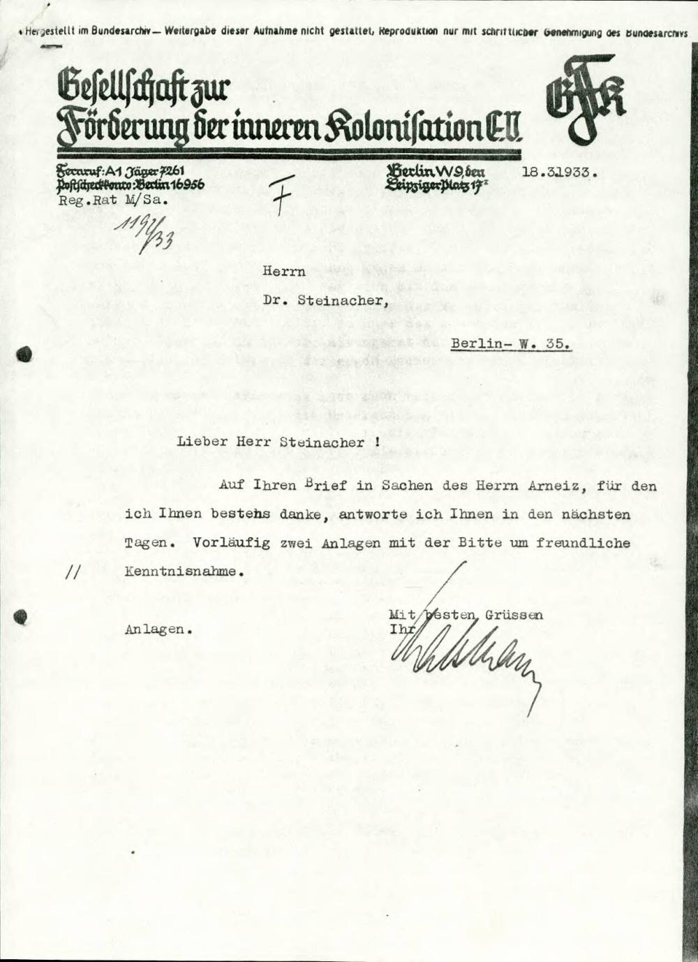 Kratko pismo Hansu Steinacherju