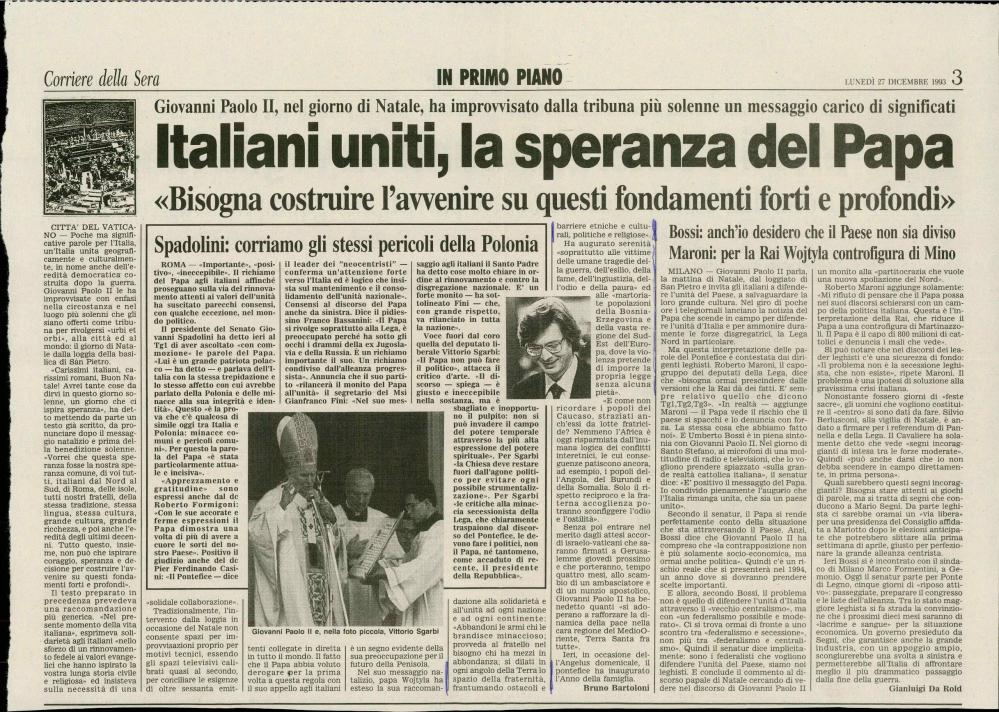 Italiani uniti, la speranza del Papa