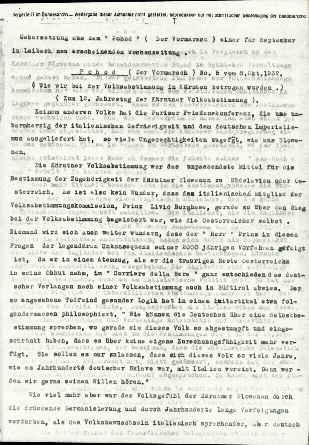 Übersetzung aus dem " Pohod " ( Der Vormarsch ) einer für September in Laibach neu erscheinenden Wochenzeitung