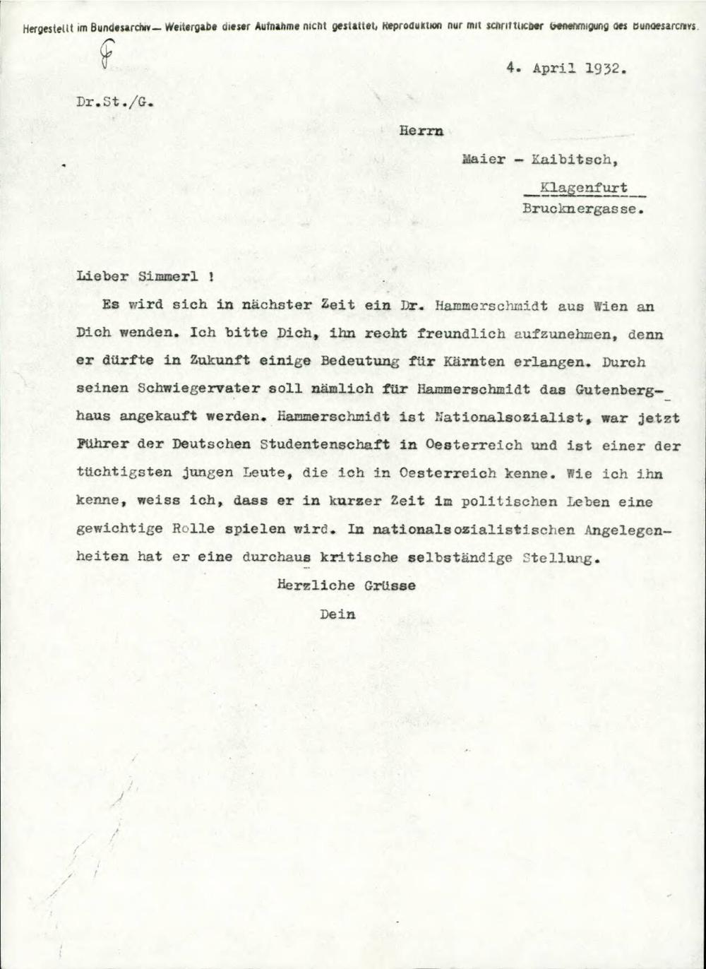 Napoved prihoda nacionalsocialista dr. Hammerschmidta z Dunaja na Koroško