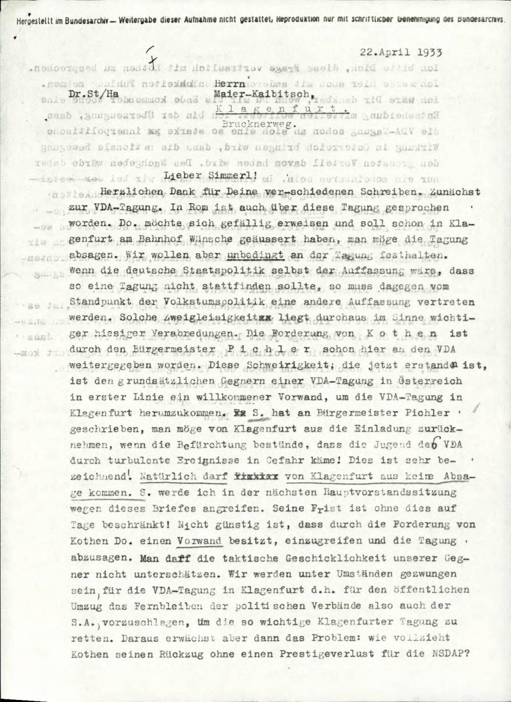 Dopis, vezan na politično dogajanje na avstrijskem Koroškem