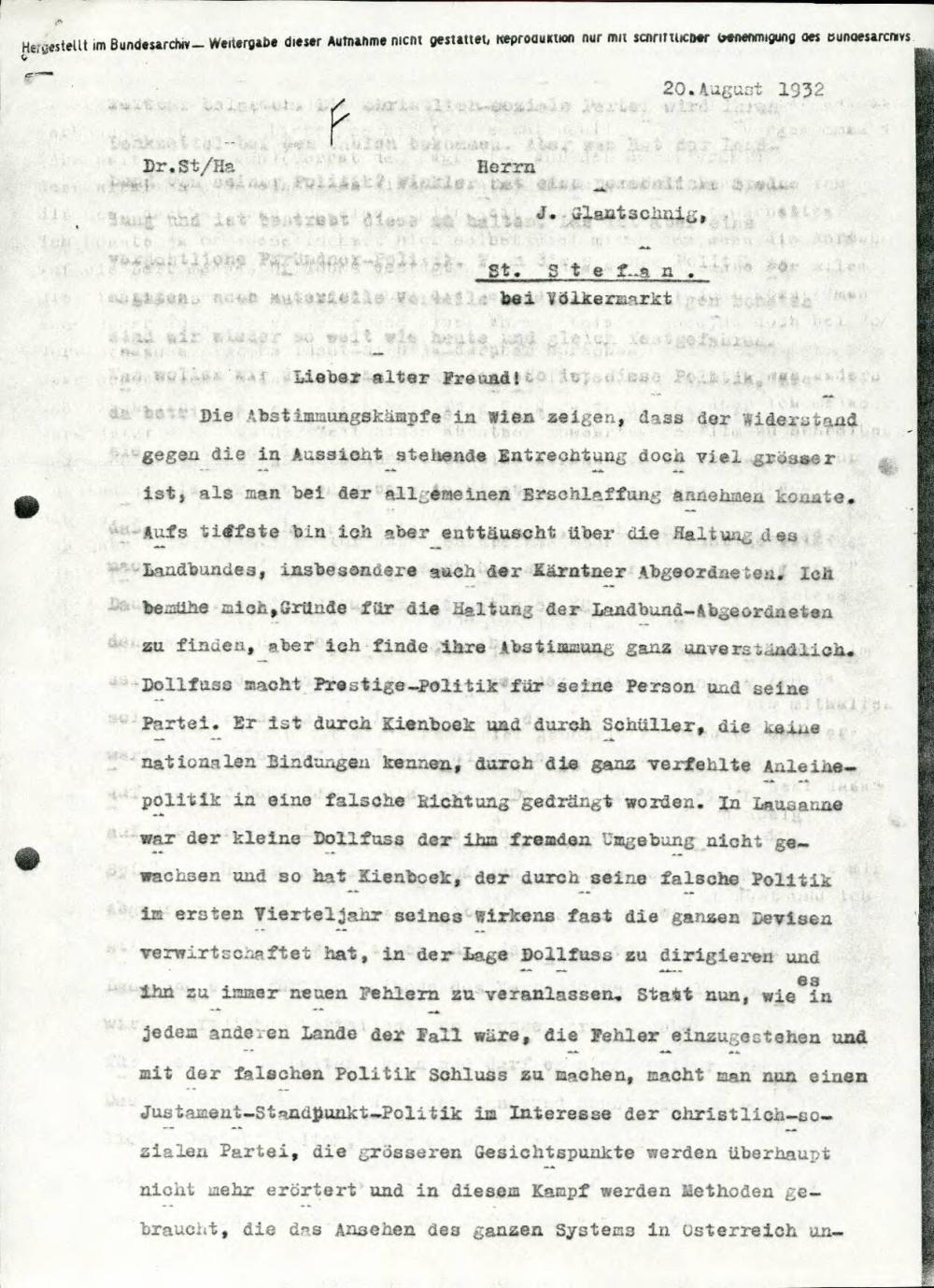 Dopis o političnih in medstrankarskih razmerah v Avstriji