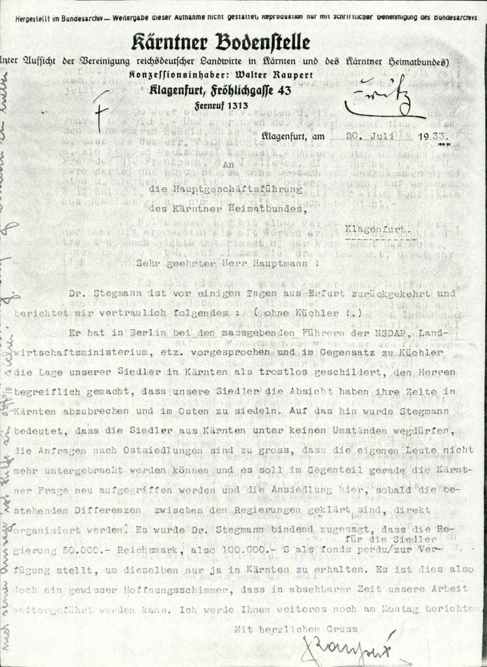 Dopis z opisom razmer na avstrijskem Koroškem in tamkajšnjih naseljencih