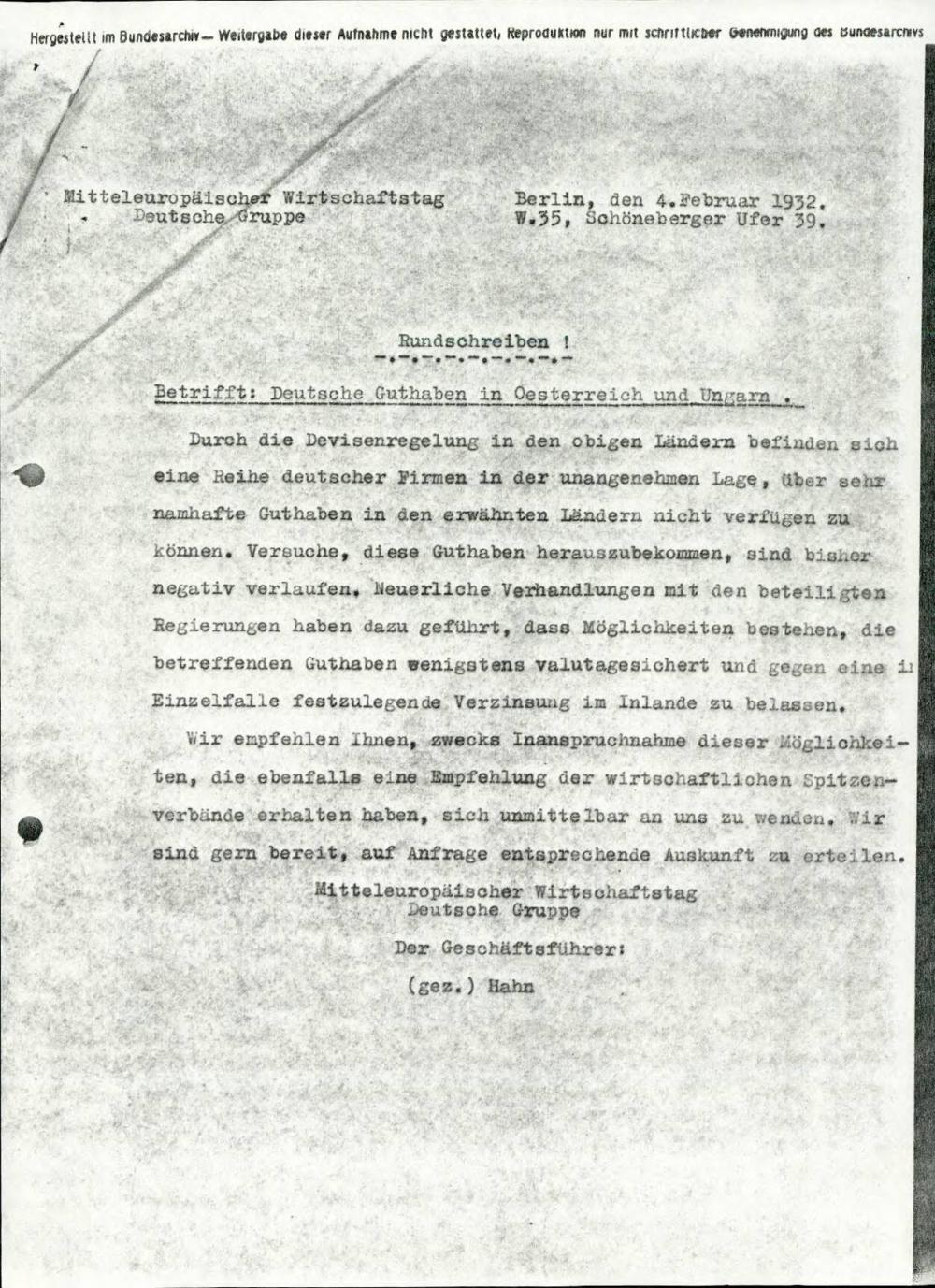 Deutsche Guthaben in Oesterreich und Ungarn