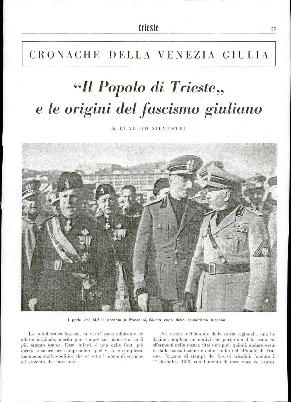 "Il Popolo di Trieste" e le origini del fascismo giuliano