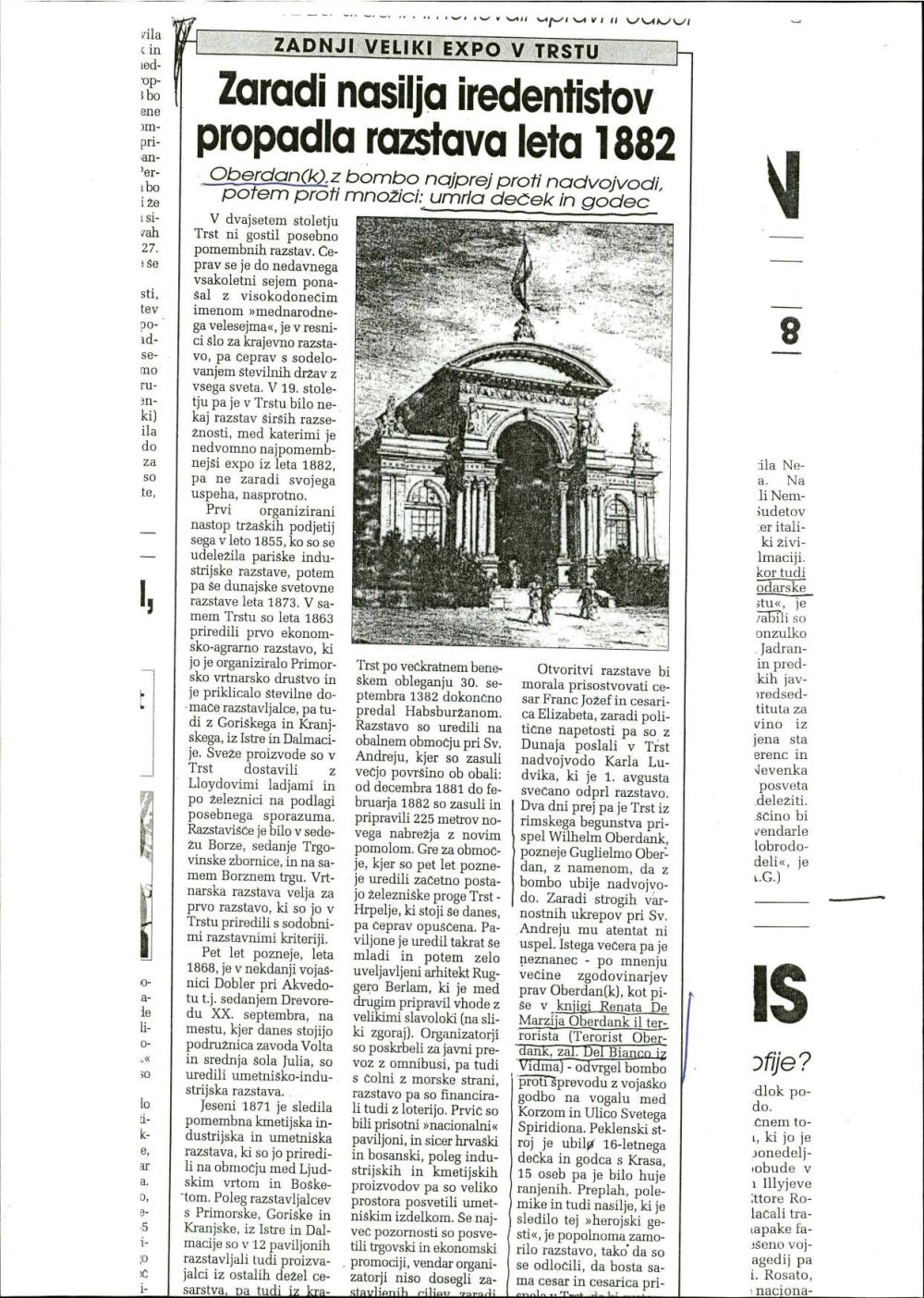 Zaradi nasilja iredentistov propadla razstava leta 1882