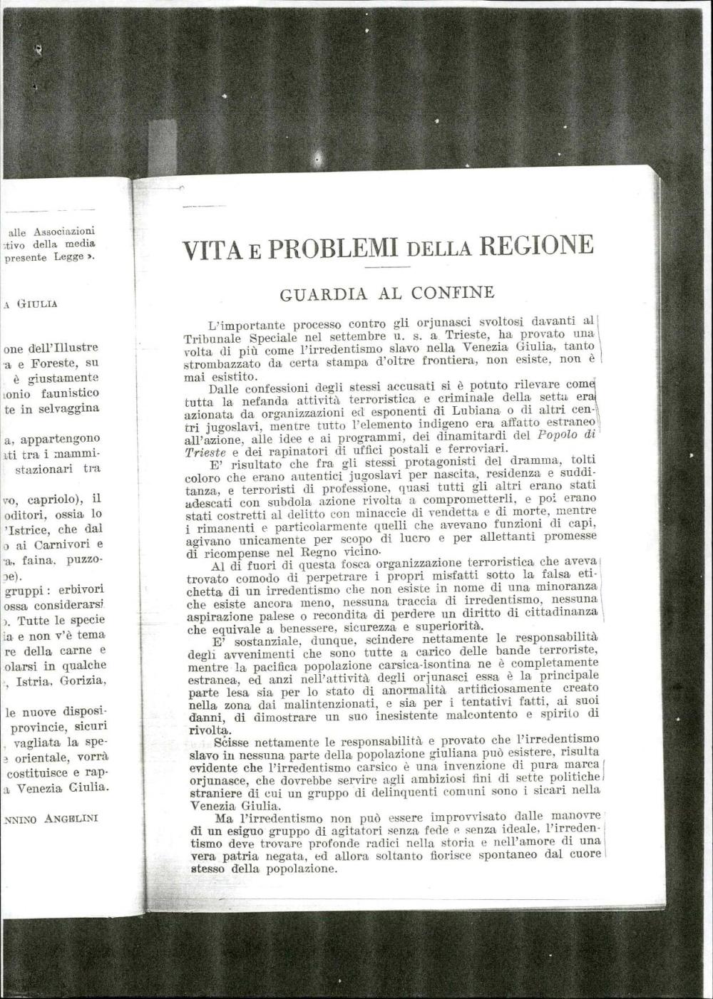 Vita e problemi della regione: Guardia al confine