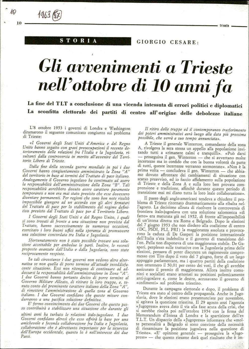 Gli avvenimenti a Trieste nell’ottobre di 10 anni fa