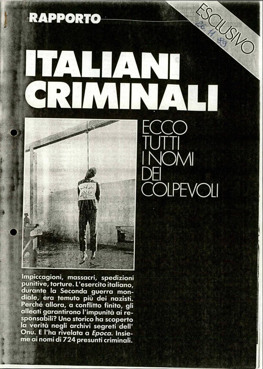 Italiani criminali: ecco tutti i nomi dei colpevoli: L’olocausto rimosso