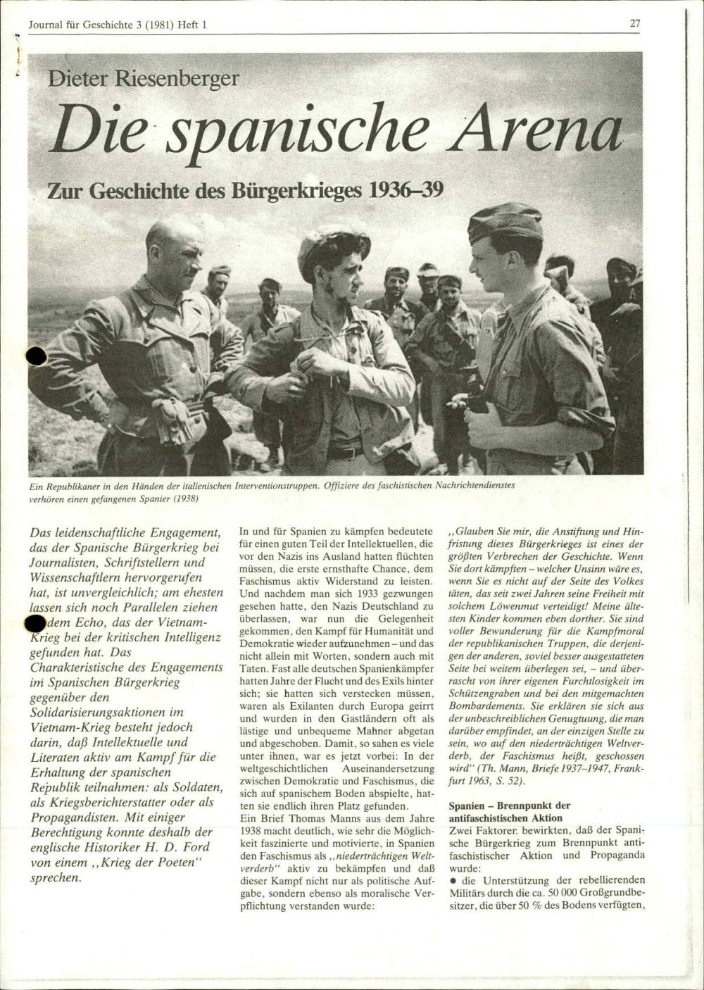 Die spanische Arena: Zur Geschichte des Bürgerkrieges 1936–39