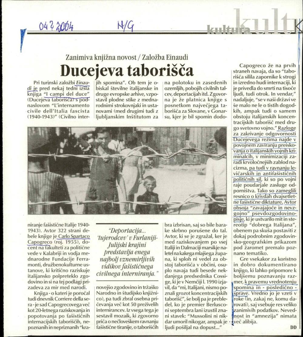Zanimiva knjižna novost: Ducejeva taborišča