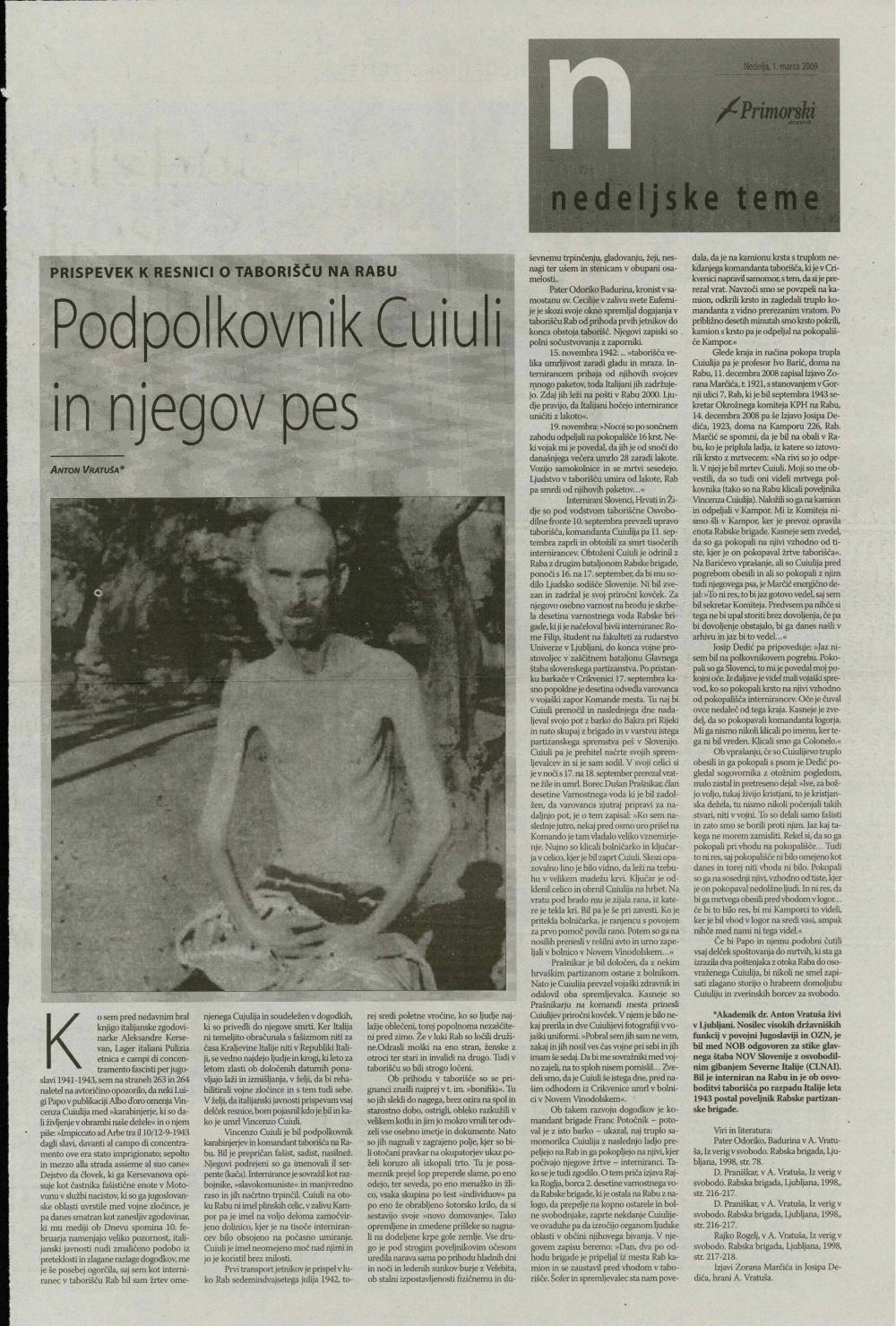 Podpolkovnik Cuiuli in njegov pes: Prispevek k resnici o taborišču na Rabu