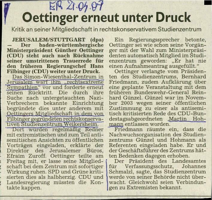 Oettinger erneut unter Druck