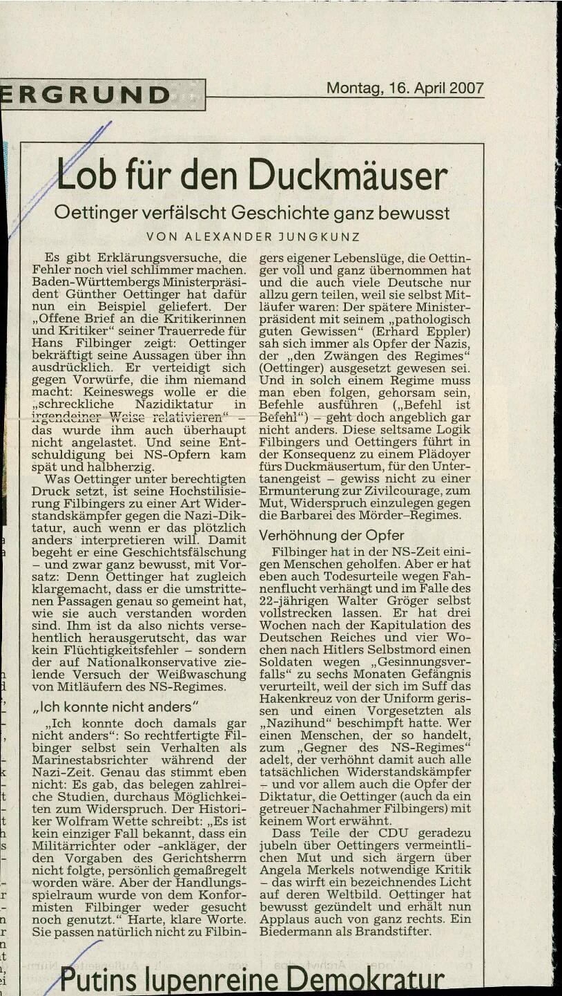 Lob für den Duckmäuser