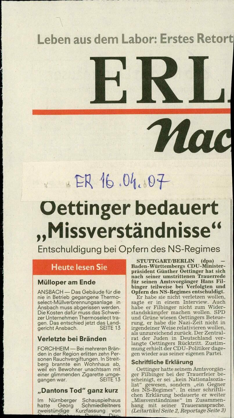 Oettinger bedauert  "Missverständnisse" - nosilna