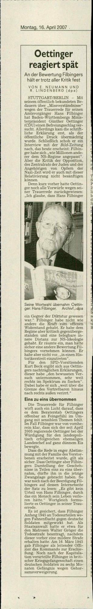 Oettinger reagiert spät