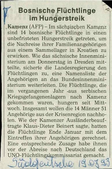 Bosnische Flüchtlinge im Hungerstreik