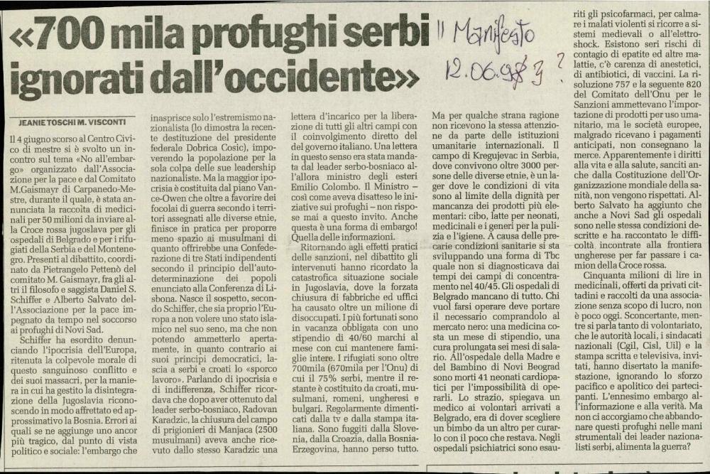 "700 mila profughi serbi ignorati dall'occidente"