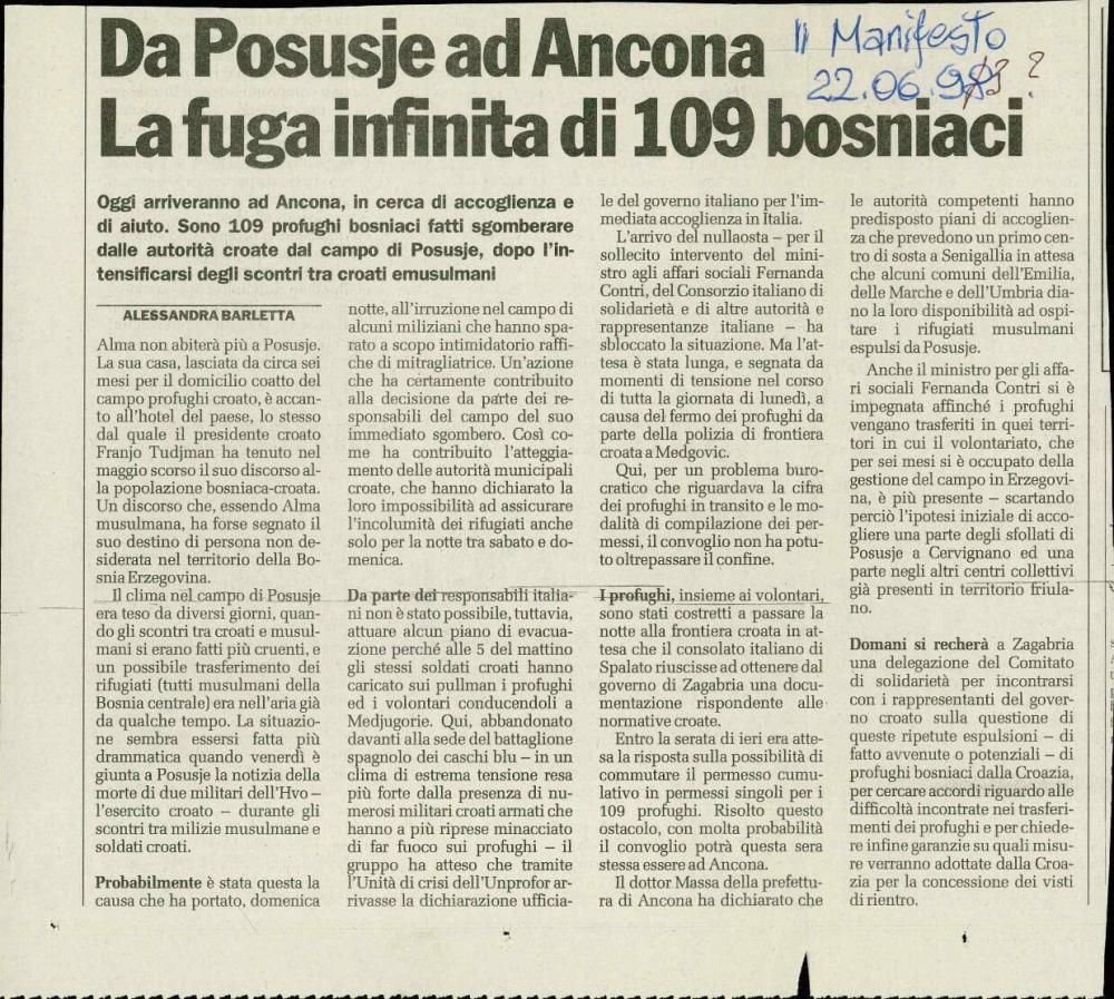 Da Posusje ad Ancona : La fuga infinita di 109 bosniaci