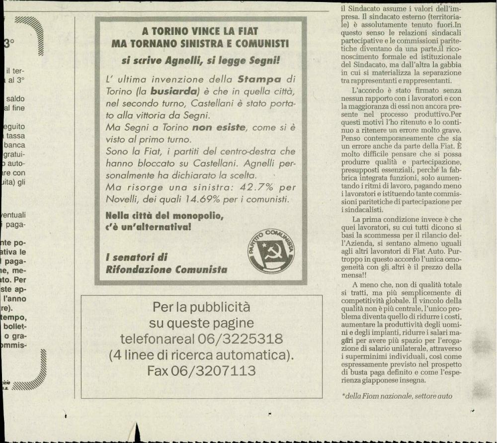 A Torino vince la Fiat ma tornano sinistra e comunisti
