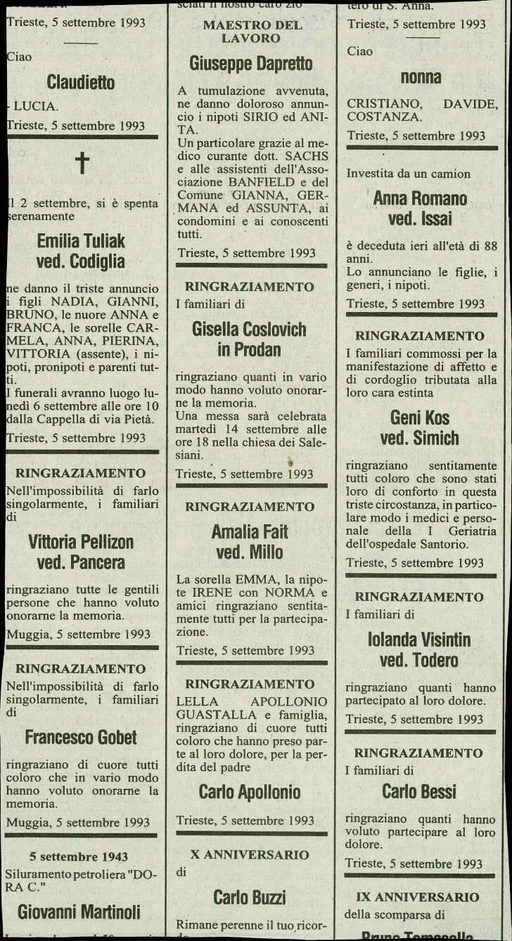 Osmrtnice z območja Trsta