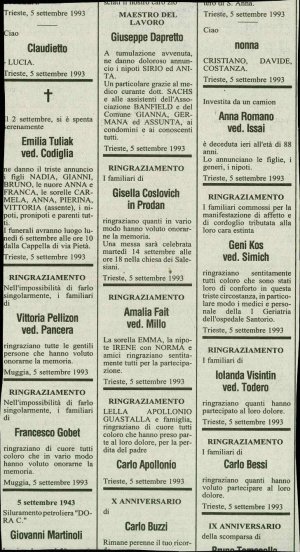 Osmrtnice z območja Trsta  - nosilna