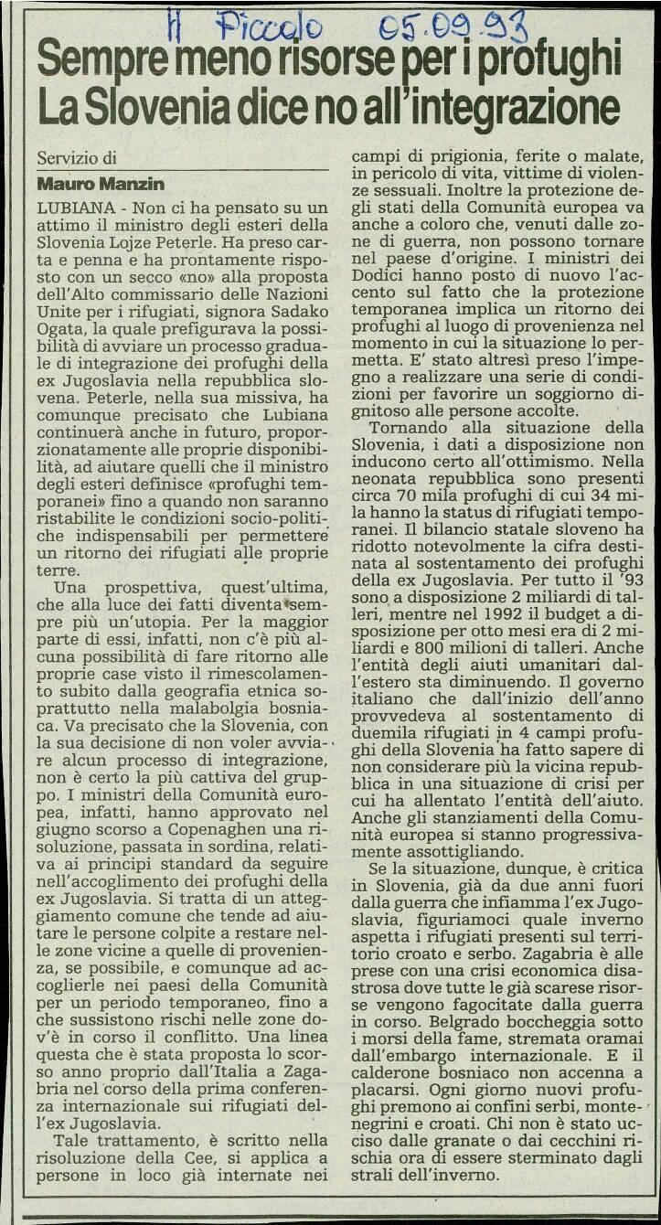 Sempre meno risorse per i profughi : La Slovenia dice no all'integrazione