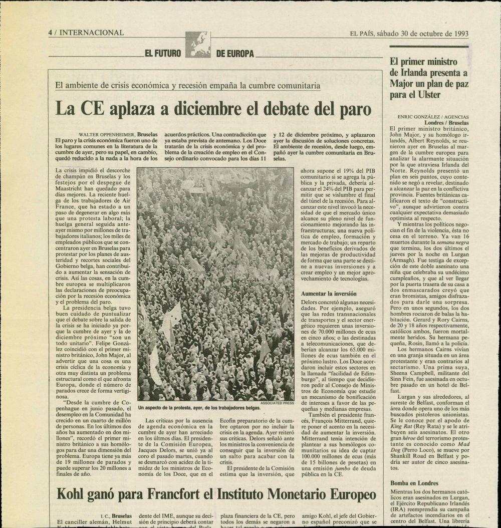 La CE aplaza a diciembre el debate del paro