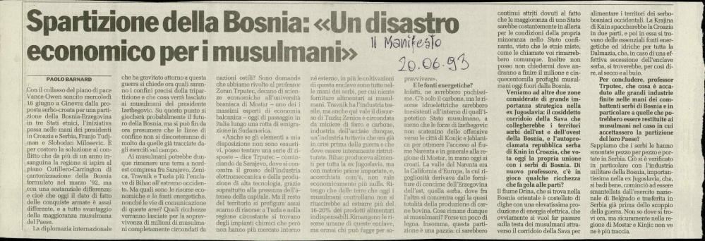 Spartizione della Bosnia: «Un disastro economico per i musulmani»