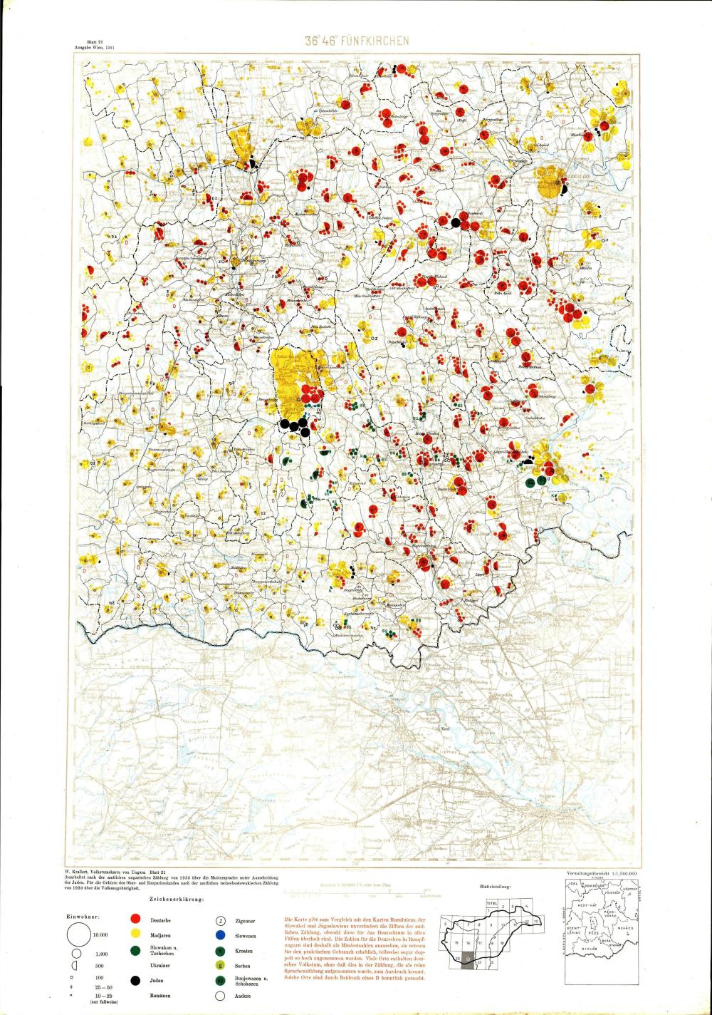 Volkstumskarte von Ungarn = Fuenfkirchen: Blatt 21