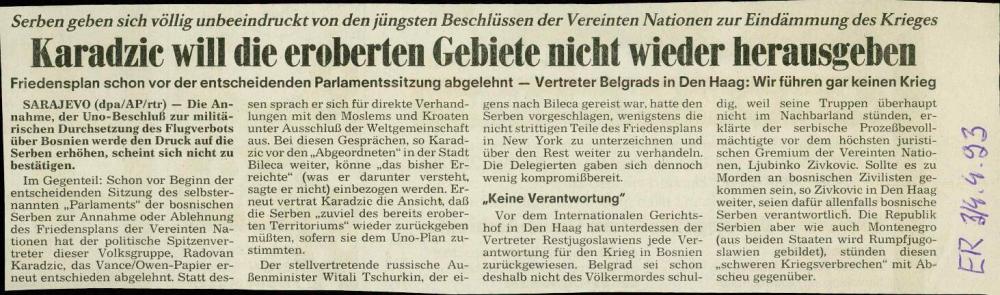 Karadzic will die eroberten Gebiete nich... - nosilna