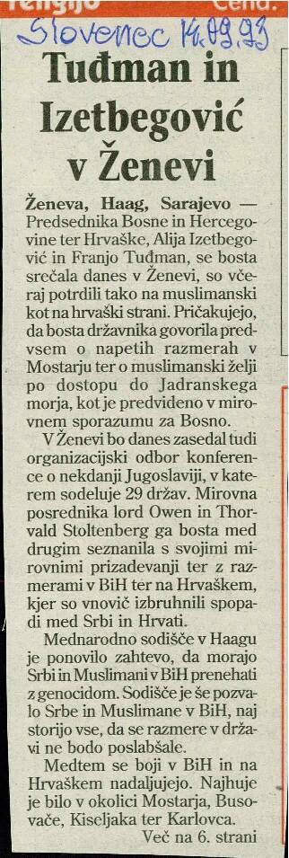 Tuđman in Izetbegović v Ženevi