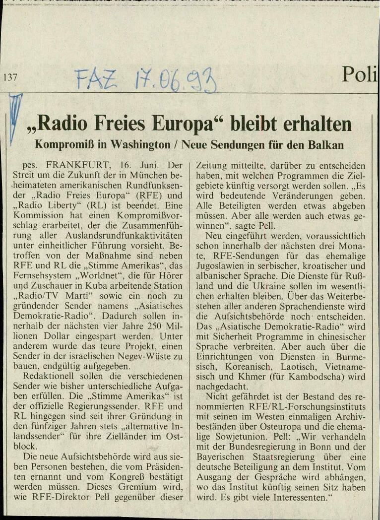 "Radio Freies Europa" bleibt erhalten