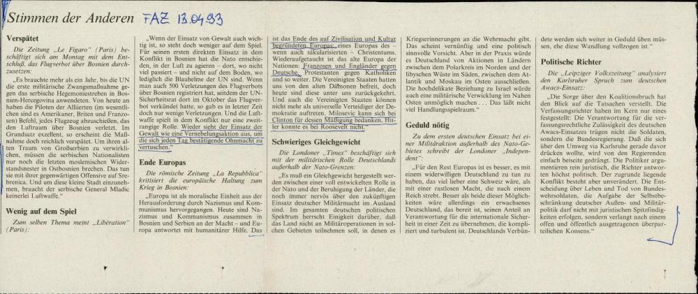 Stimmen der Anderen: Wenig auf dem Spiel; Ende Europas