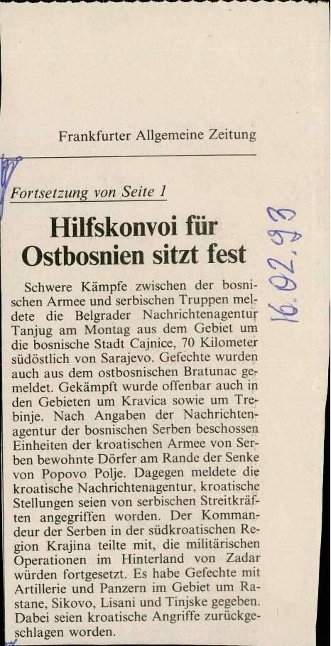 Hilfskonvoi für Ostbosnien sitzt fest