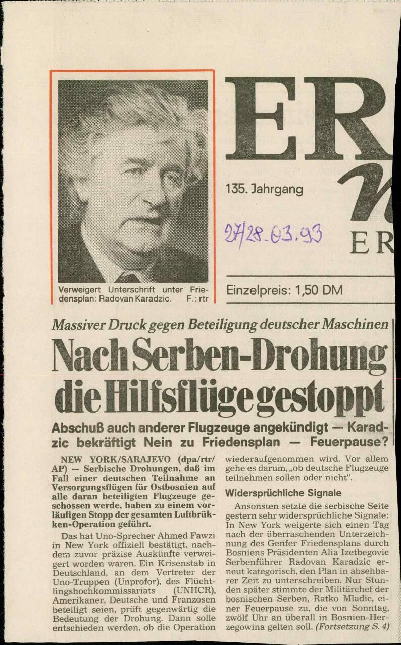 Nach Serben-Drohung die Hilfsflügestoppt