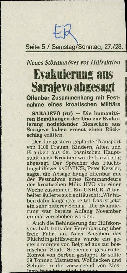 Evakuierung aus Sarajevo abgesagt