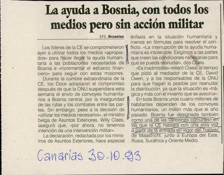 La ayuda a Bosnia, con todos los medios pero sin acción militar